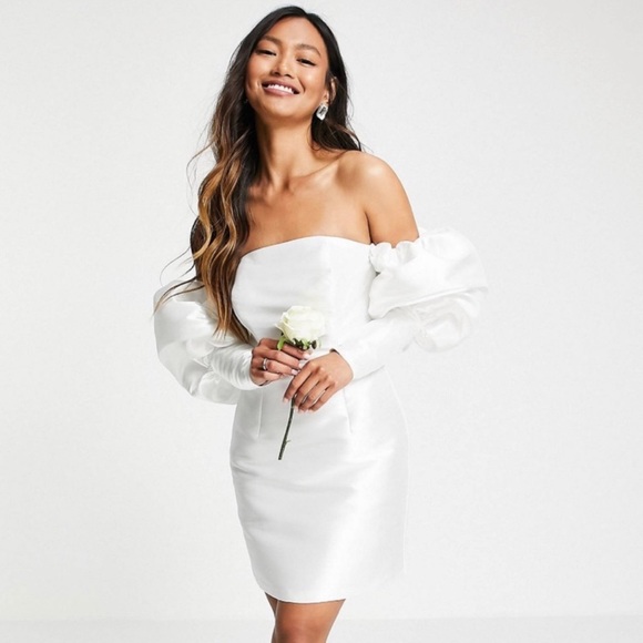 ASOS Dresses & Skirts - ASOS - puff sleeve off shoulder mini wedding dress